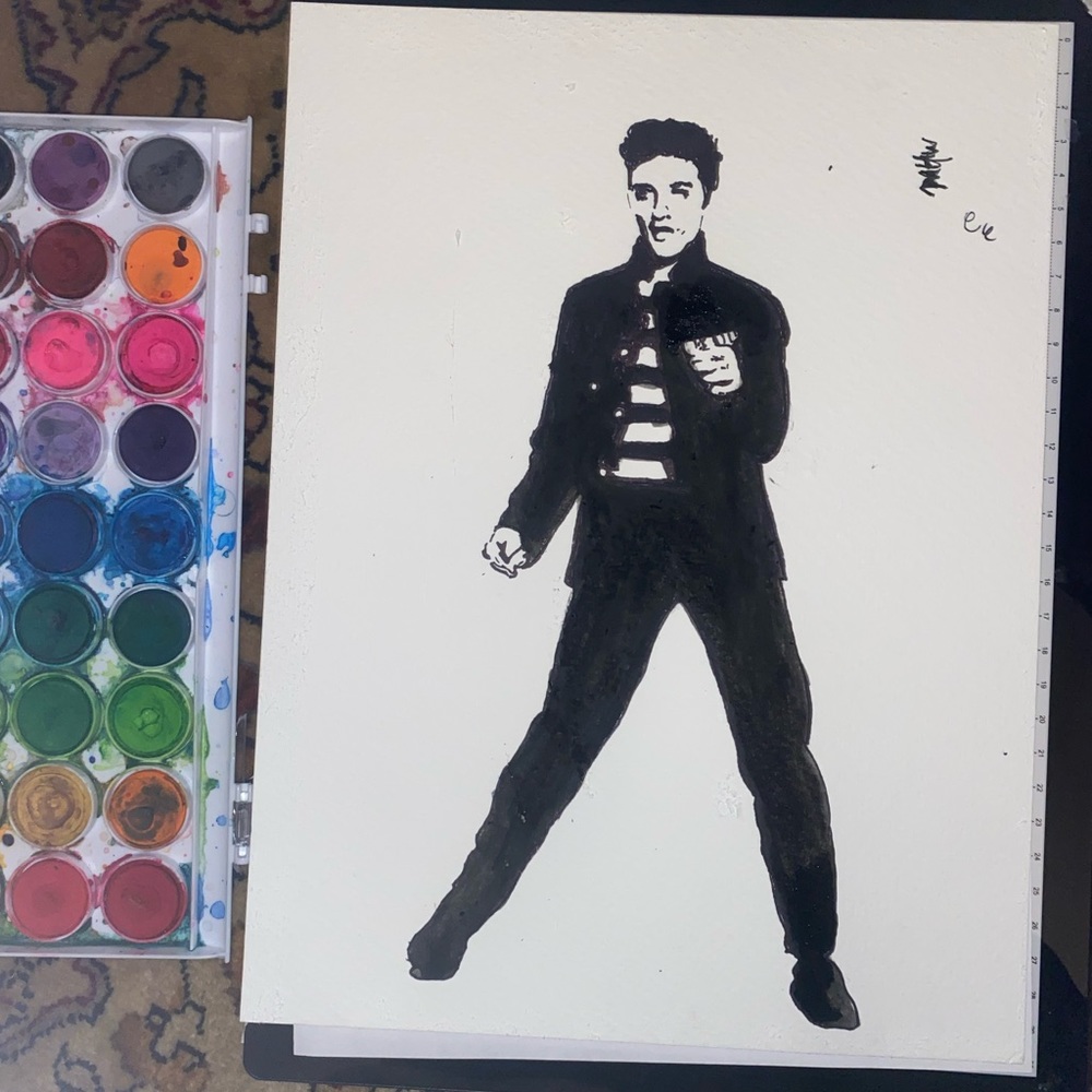 Elvis sketch print 8.5x11 signed and numbered print of my original watercolor